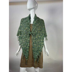 Handmade Green Crochet Triangle Shawl With Fringe - JNY Jones New York - 100% Ac